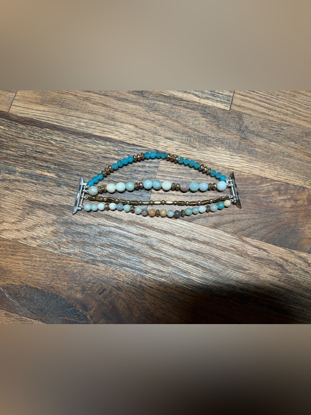 Multi-Strand Beaded Apple Watch Band in Aqua and Neutral